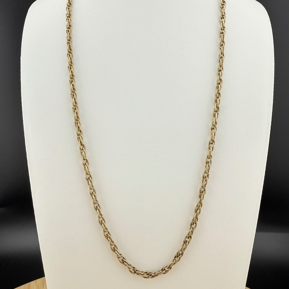 Vintage Necklace Gold Tone Textured Twisted Double Link Chain Preppy